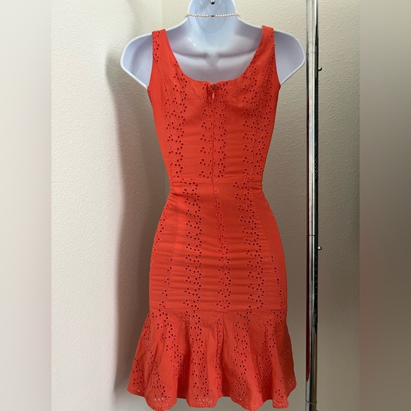 White House Black Market Orange/Salmon 100% Cotton Dress - Picture 3 of 11